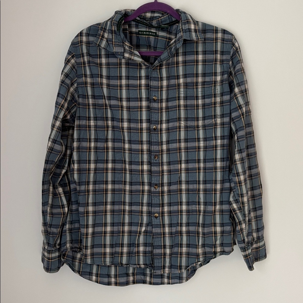 G.H. Bass & Co. Men's Blue and Tan Plaid Shirt